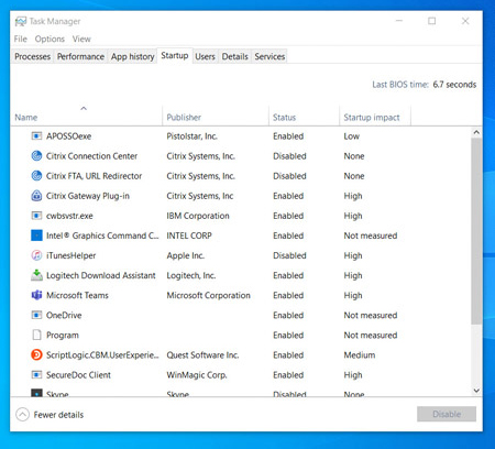 Disable launching programs at startup on Windows 10 List of startup programs