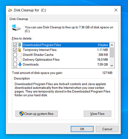 Disk Cleanup on Windows 10 Disk Cleanup window
